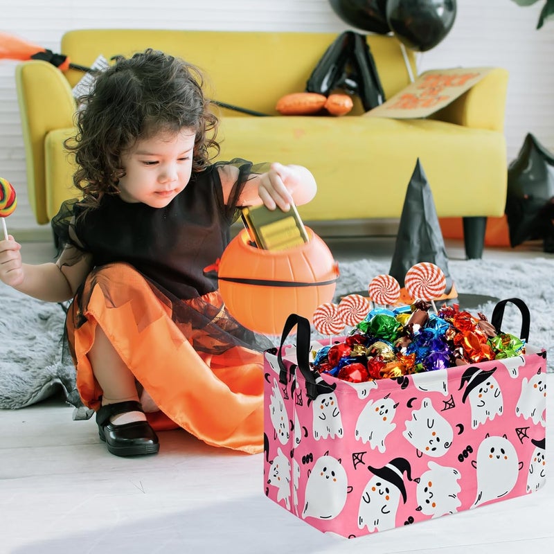 KUNRO Pink Ghost Pattern Storage Basket Gift Shelf Basket Storage Bin, Nursery Basket Organizer Box for With Handles for Room Deco - Image 3